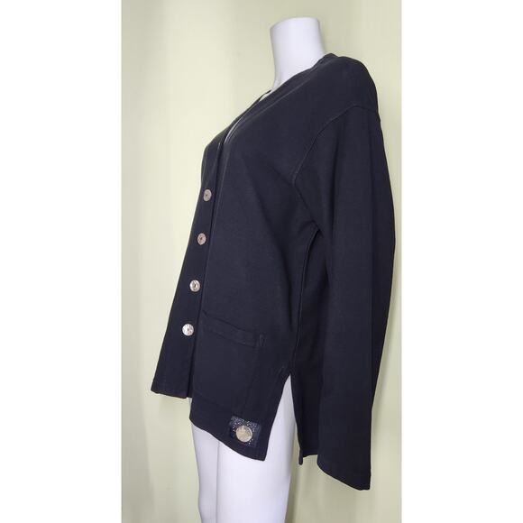 Gerties Button Up Cardigan Sweater Size  L Black V-Neck Lagenlook Classic - Picture 3 of 6
